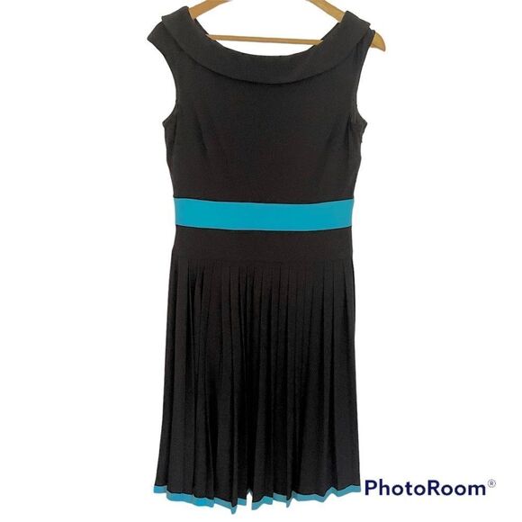 Evan-Picone Pleated Black Dress - Picture 1 of 7